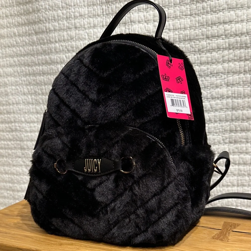 Juicy Couture Faux Fur Backpack Hair Clip Charm Bracelet Bundle NWT
